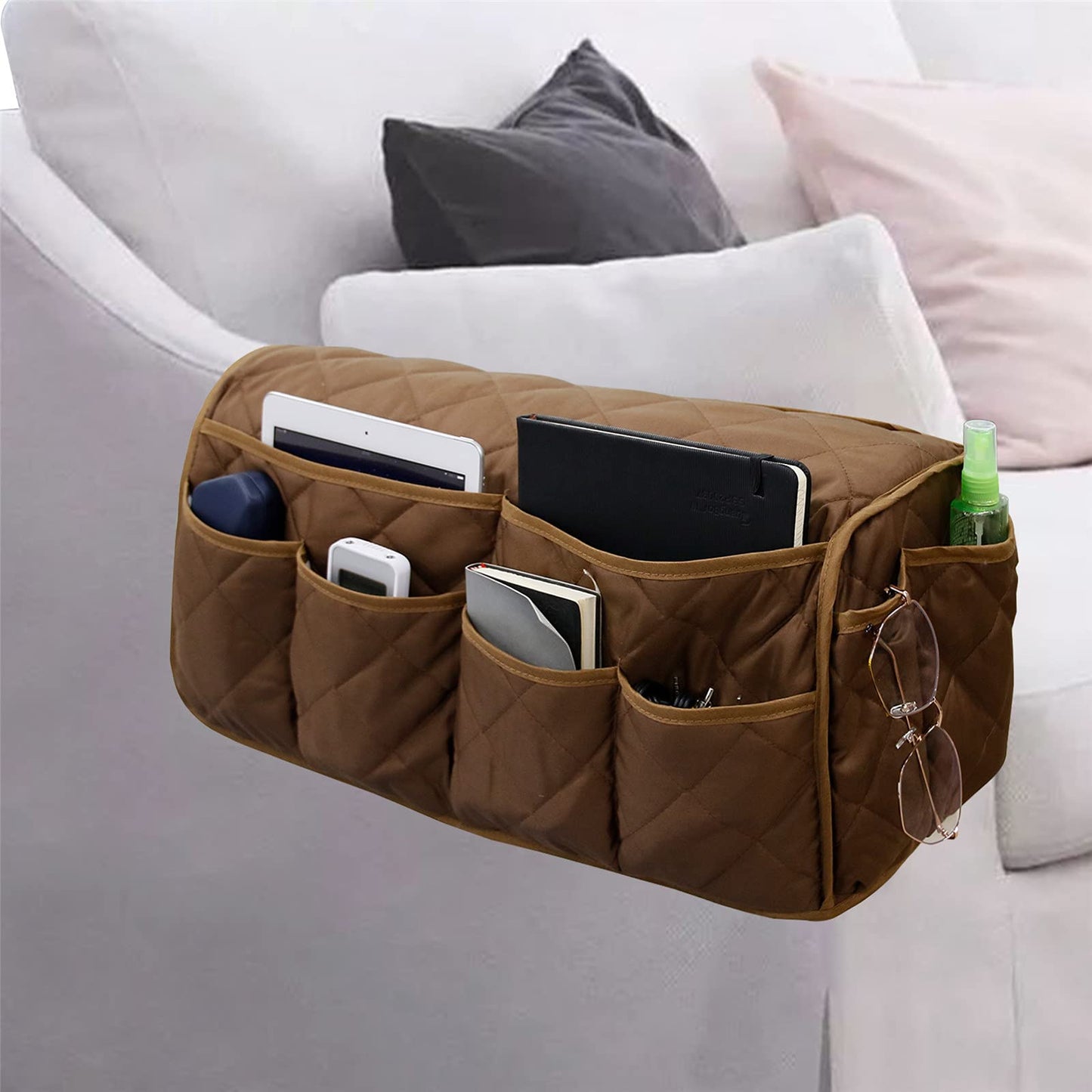 Lyirfan Sofa Armrest Organizer Non-Slip Sofa Storage Organizer Caddy Remote Control Holder with 14 Pockets,for Cell Phone,TVRemote Control,Magazines