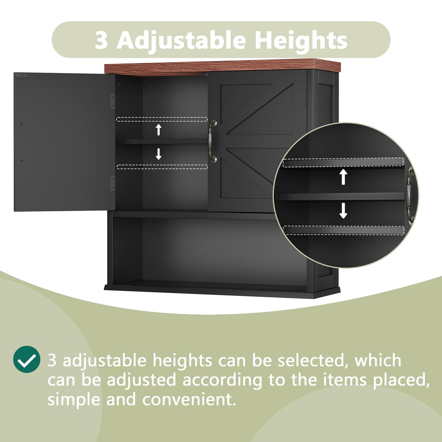 Smuxee Farmhouse Bathroom Cabinet Wall Mounted, Black Medicine Cabinet with Adjustable Shelf, Bathroom Cabinet for Living Room, Laundry Room