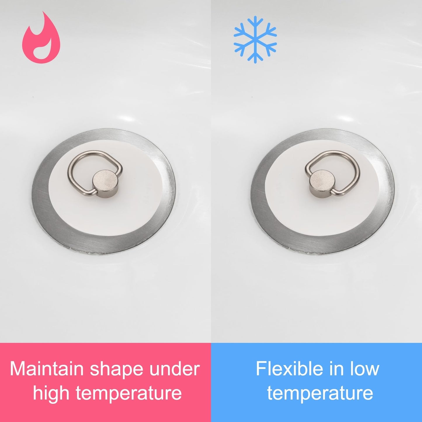 sourcing map Drain Stoppers, Silicone Bathtub Stopper Sink Plugs Caps with Hanging Ring and 15" Bead Chains for Bathtub Kitchen Bathroom
