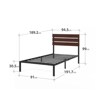 Zinus Figari Single Bed frame - Bed 90x190 cm - 31 cm Height with Underbed storage - Sustainable Bamboo and Metal Platform Bed frame with Headboard -