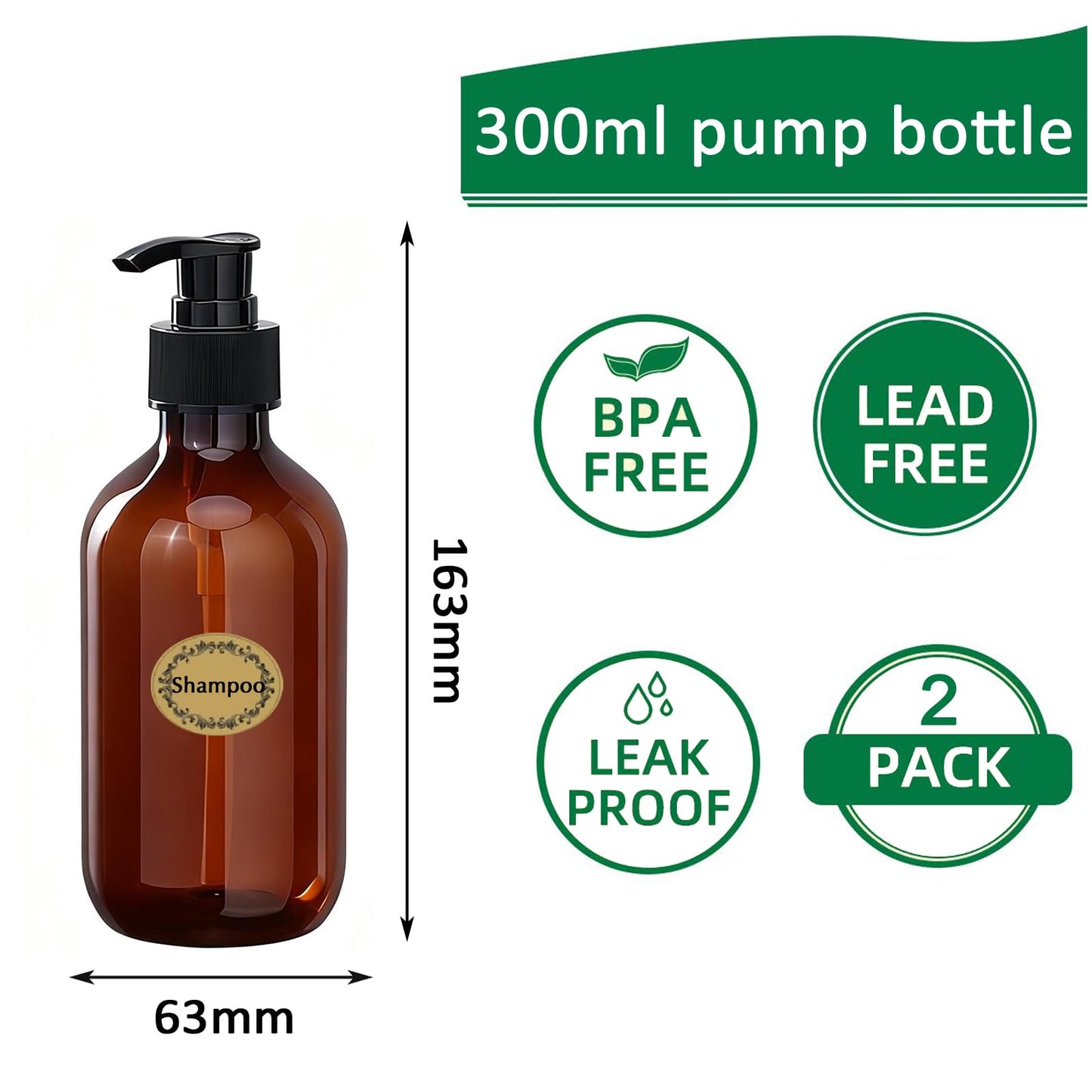 2Pcs Pump Bottle Dispenser, Alledomain 300ML/10OZ Refillable Empty Press Pump Bottles