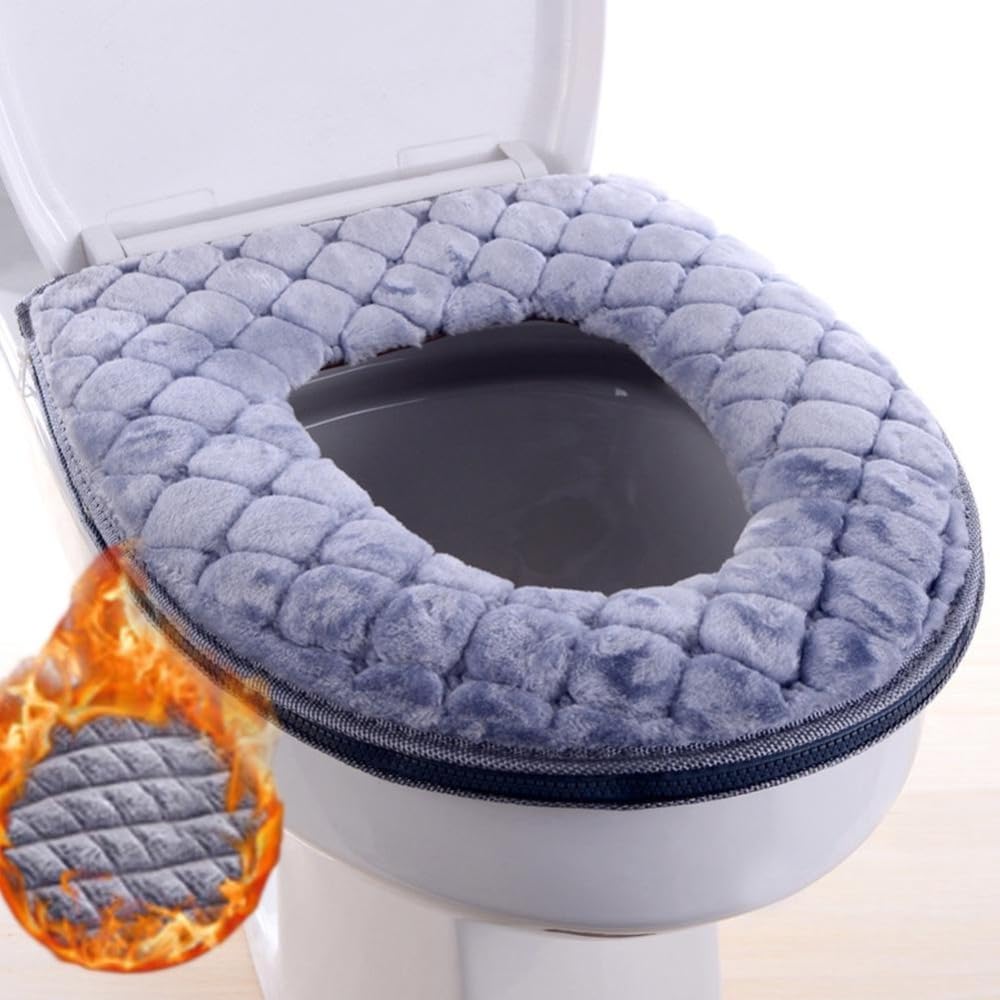 Soft Toilet Seat Cushion Washable and Comfortable Toilet Seat Cover Pads Reusable Thicker Warmer Cover Pads with Zipper (Gray)
