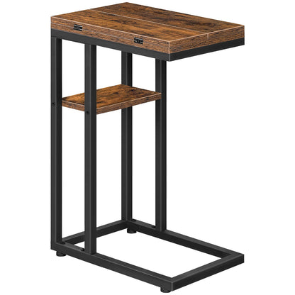 HOOBRO C Shaped Side Table, Foldable Sofa Side Table, Bedside Snack Table, Laptop Holder Table for Sofa, Small Spaces, Small Coffee Table, Living