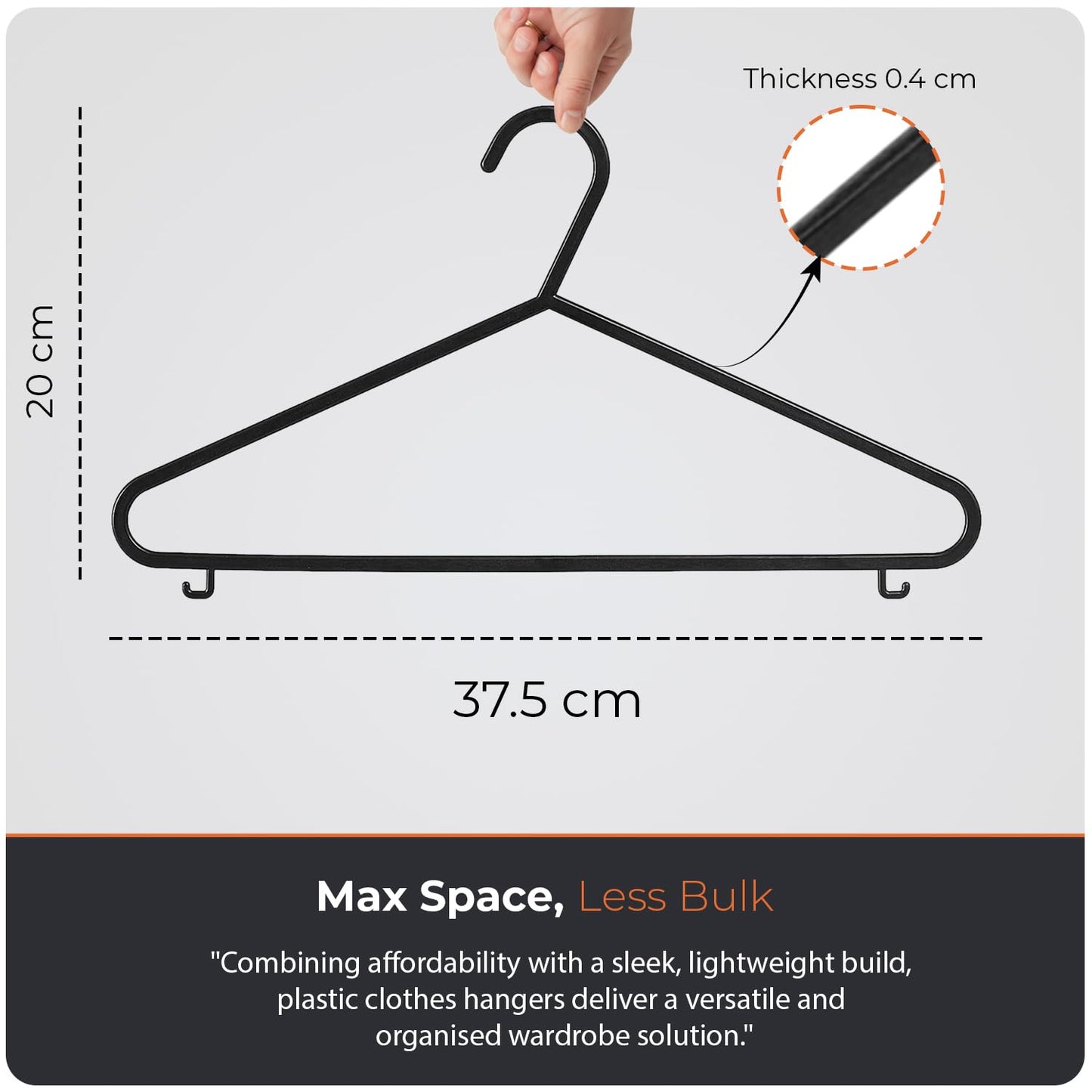 Scott 11 Plastic Coat Hangers, 25 Pack - Adult Black Strong Clothes Hangers For Clothes, Durable With Hooks For Space-Saving, Lightweight, Non-Slip