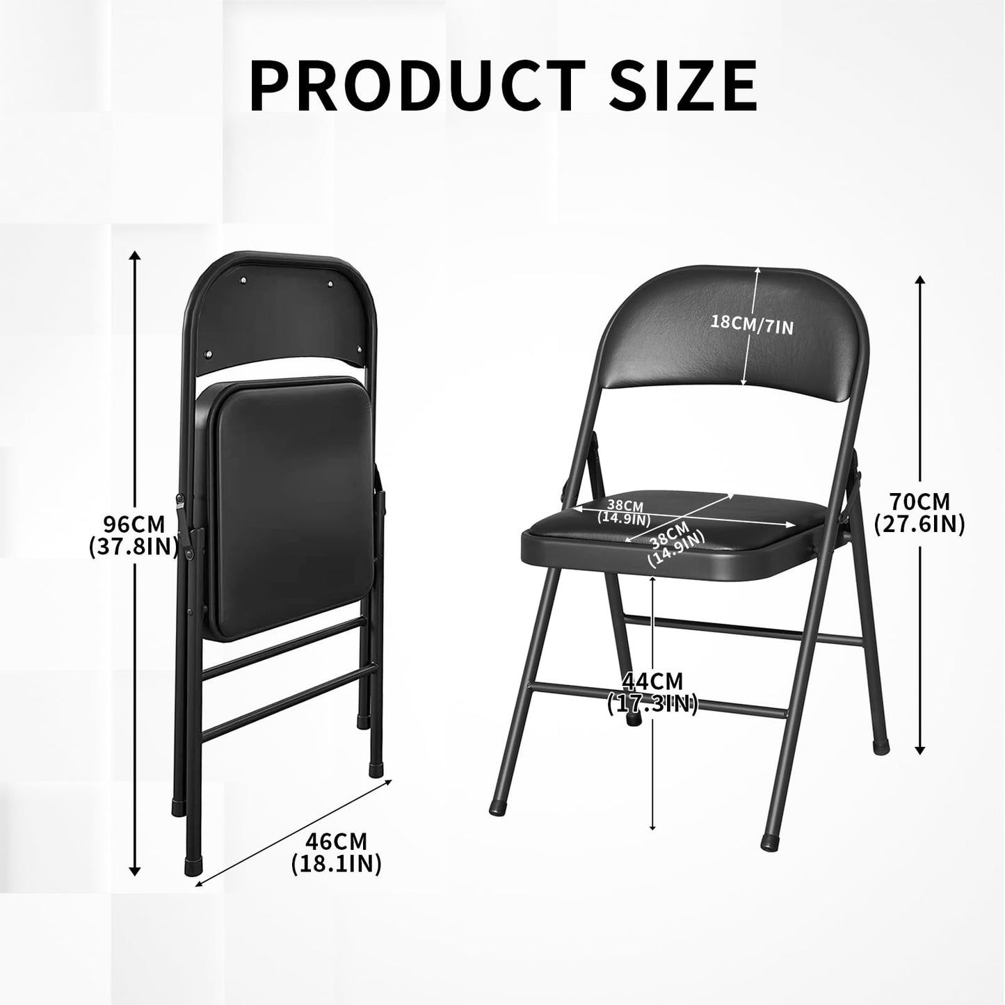 CHAIRABLE Folding Table and Chairs Set with Padded Seats, Black