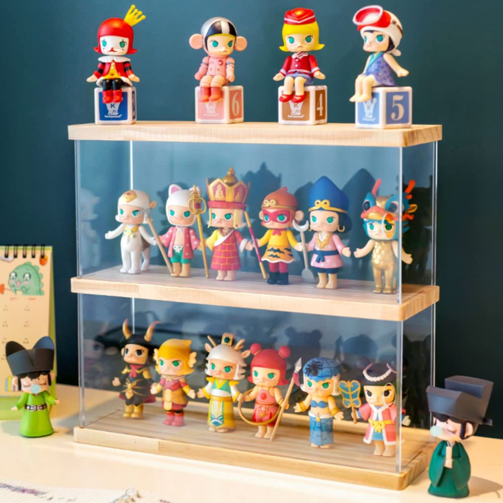 Nynelly 2 Layer Clear Acrylic Display Case with Door - Display Shelf for Models, Figures, Funko Pop, Pop Mart, Labubu, Sonny Angel, Smiski
