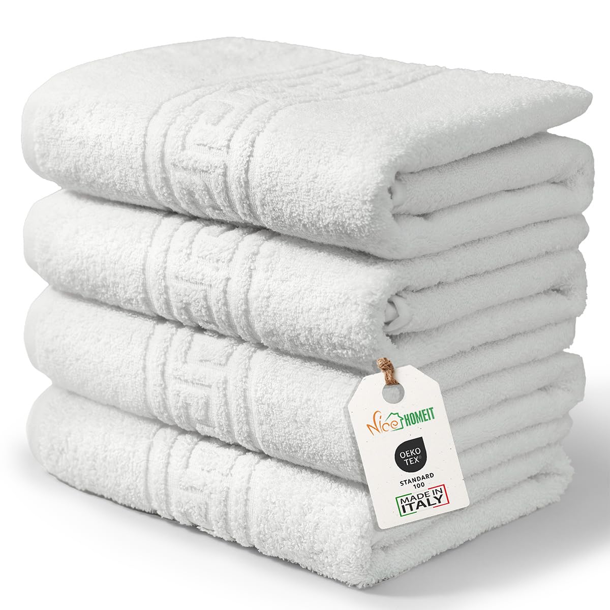 nice homeit Set of 4 Bath Towel in 100% Ring-Spun Cotton - Extra Soft and Absorbent Bath Towel Set, Made in Italy - White (60 x 100)