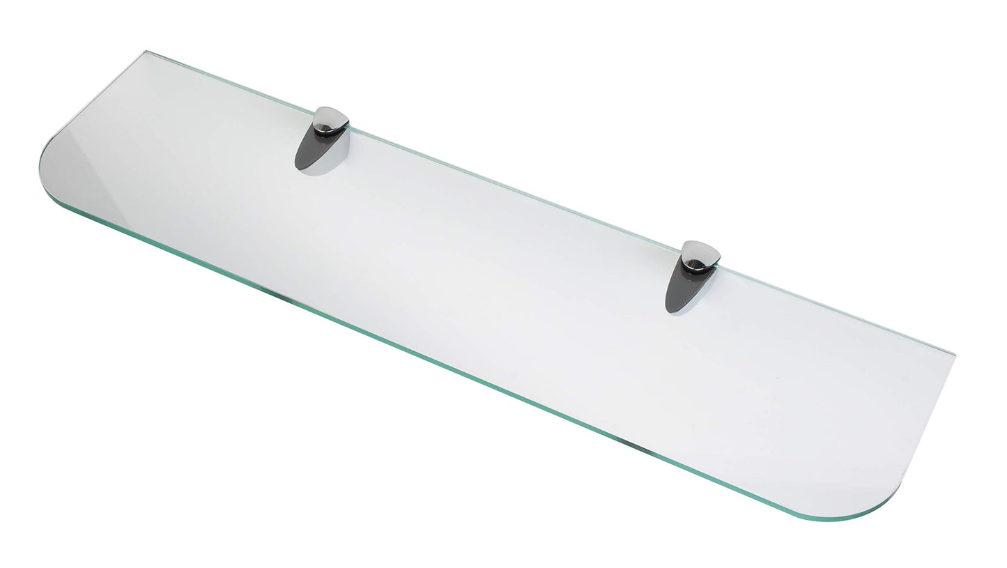 6mm Thick Toughened Glass Shelves With Curved Corners and Large Chrome Finish Shelf Supports 600mm (24” approx) and 500mm (20” approx) Black