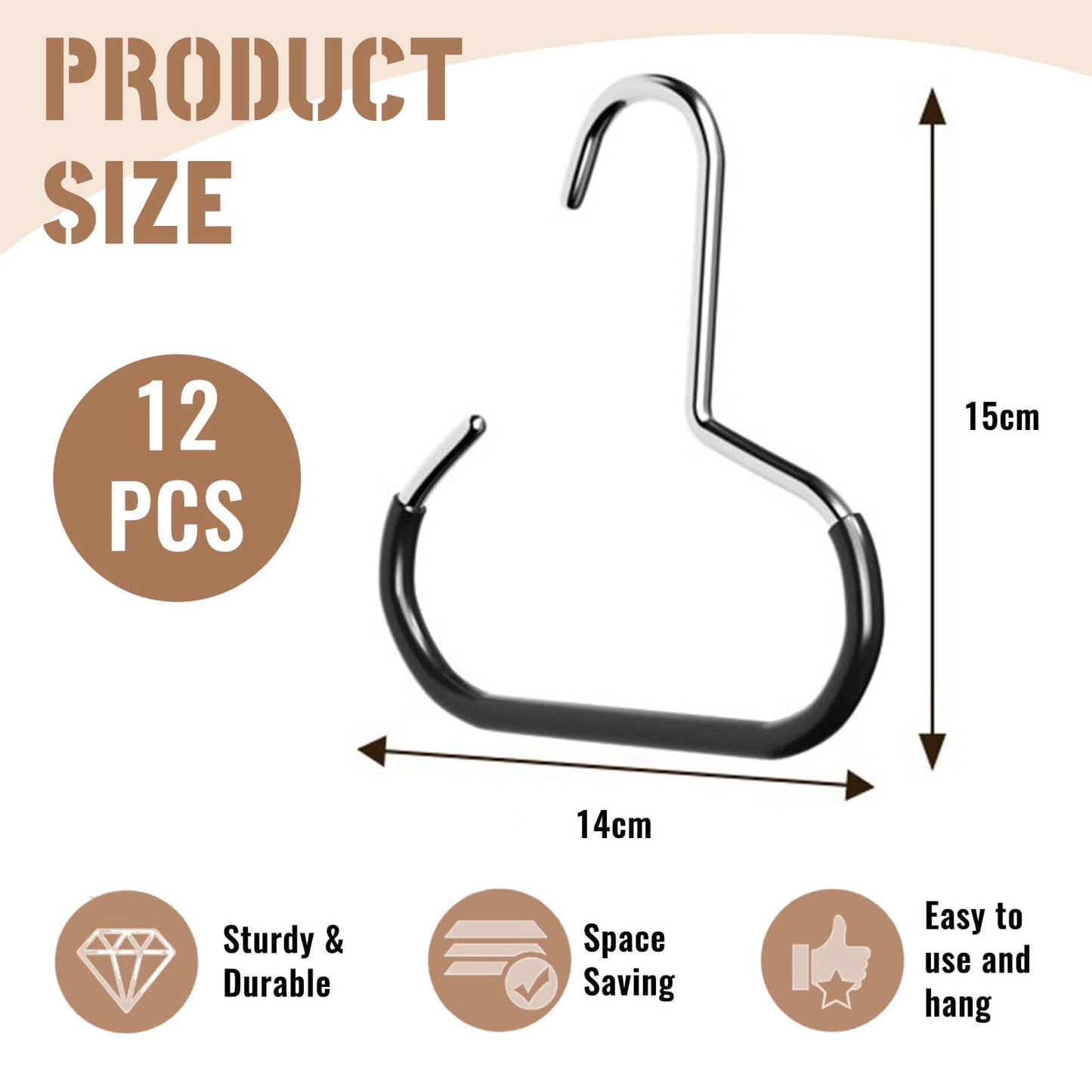 Muorruo 12-Piece Scarf Hanger, Metal Belt, Hat Ring Hanger with Grip Coating, Scarf Organiser, Storage Holder for Ties, Scarves, Belts, Tank Tops