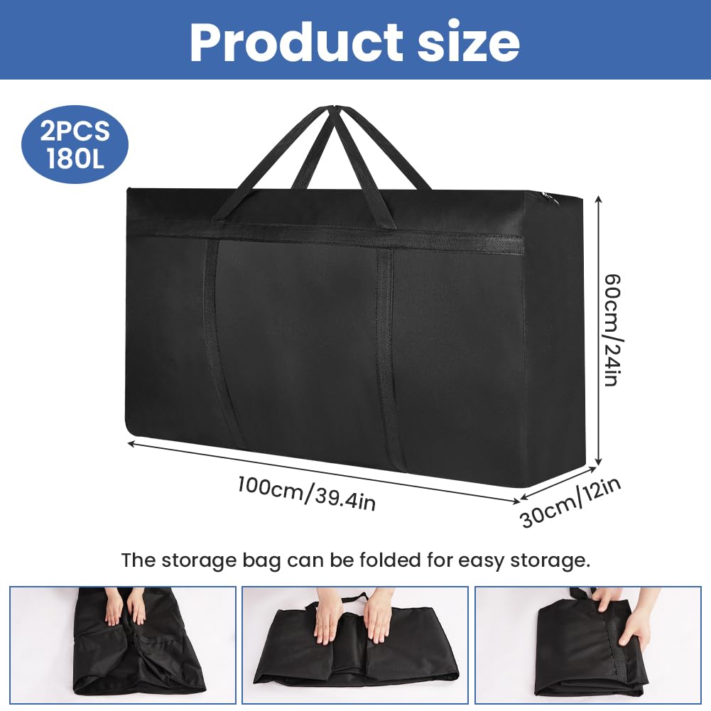 HOTUT 2 Pcs 180L Large Storage Bag,Extra Large Moving Bags Heavy Duty,with Zipper Handles,Strong Packing Boxes,with Strong Oxford Cloth,for Clothes