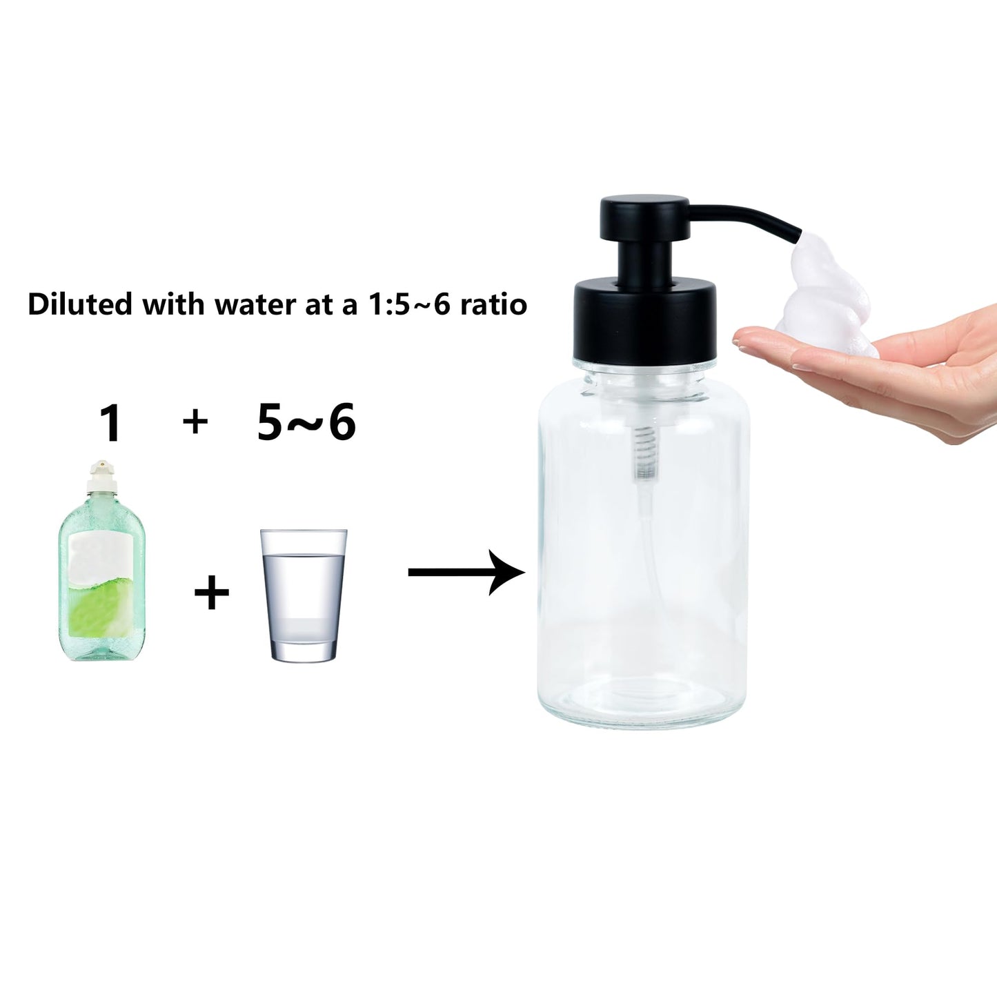 SDlumeiy 15 oz Amber-Tinted Thick Glass Foaming Soap Dispenser, Refillable Foaming Soap Dispenser with Black Rust-Proof Foam Pump