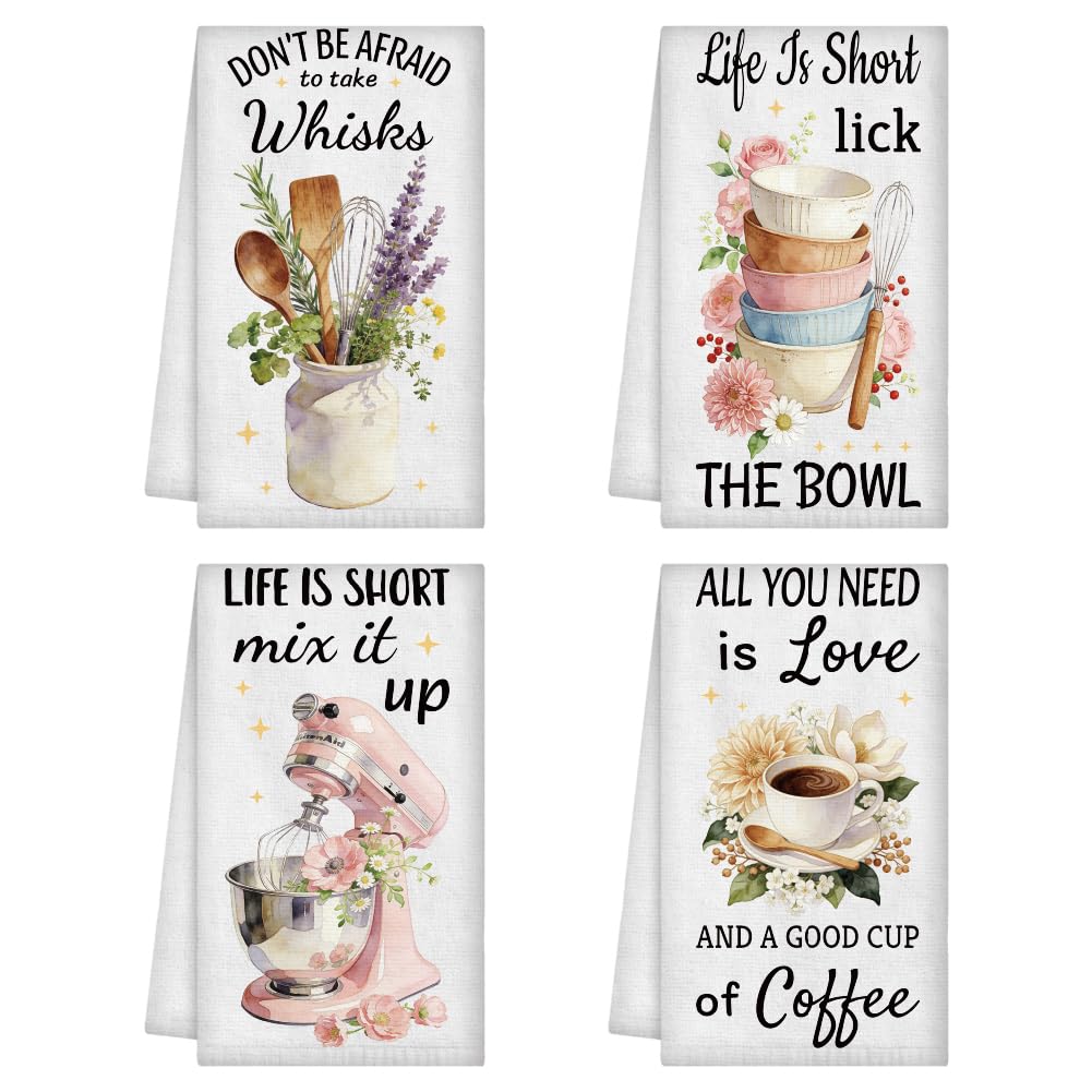 WADORN 4Styles Cooking tools Kitchen Towels 16x24 Inch Microfiber Cooking tool Decorative Hand Dish Towels Spring Summer Soft Absorbent Quick Drying