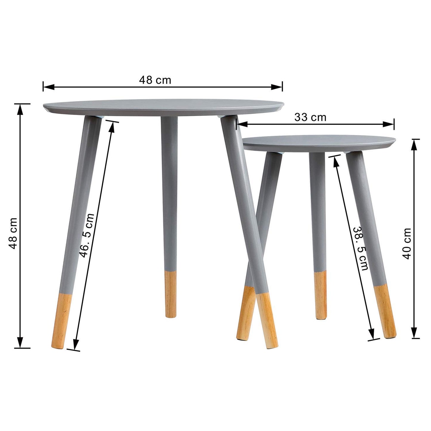 Aspect Dina Set of 2 Nesting, Occasional Table (Grey), wood, 48 x48 S:33 Diameter x40(H) cm, WNT12GY