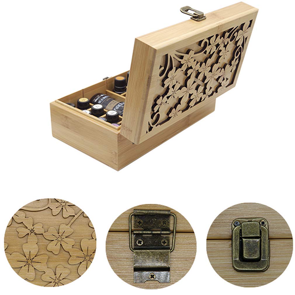 Bamboo Storage Box for Aromatherapy Essential Oil - Wooden Box for 25 Bottles - Ideal Organizer for Travel and Presentation #A