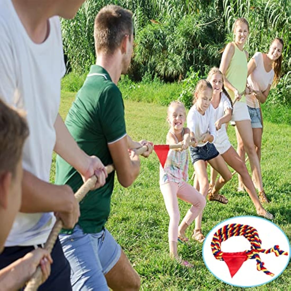 WYRJXYB Outdoor Games Sports Day Kit 18M Tug of War Rope for Kids Adult, Garden Field Day Birthday Party Games,Summer Camping Carnival Easter Game, Outside Yard Family Reunion Fun Games, Tricolor