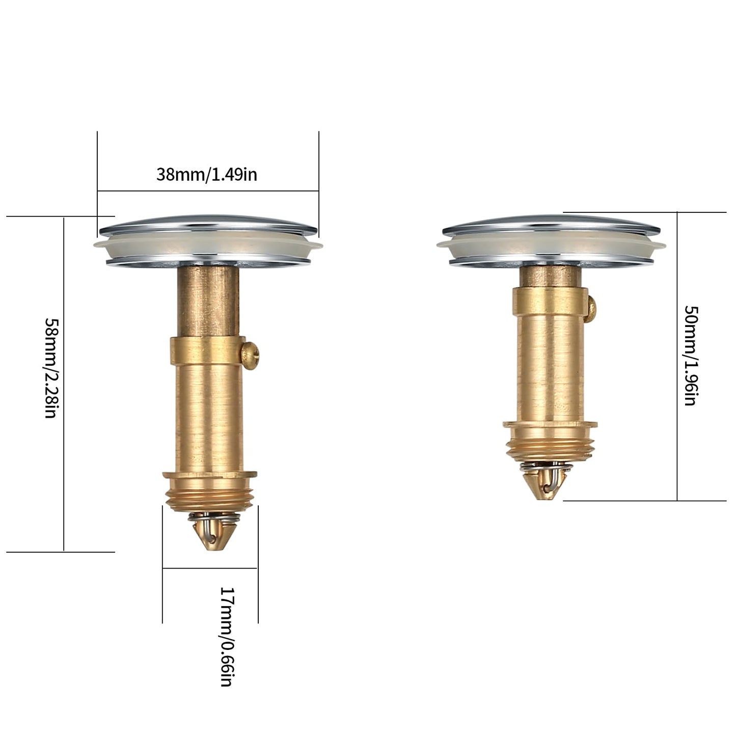 2 PCS 38mm Pop Up Sink Plugs, Bathroom Push Drain Stopper, Brass Chrome