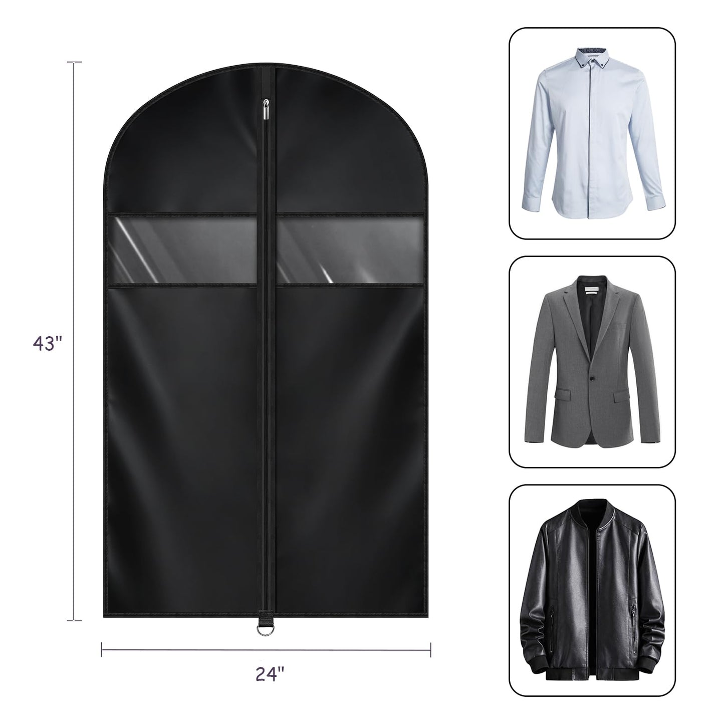Univivi Garment Bags 43 inch Suit Bags for Storage Black, Set of 5
