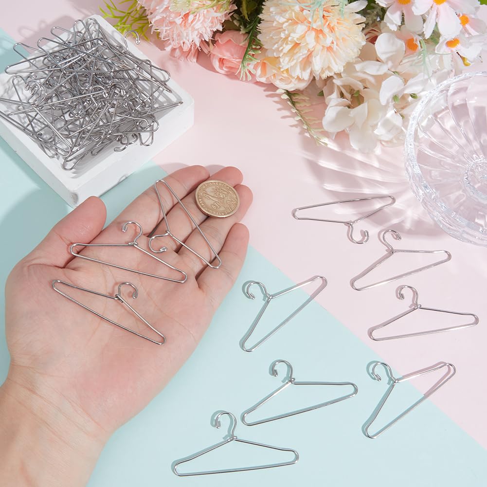 GORGECRAFT 50Pcs Doll Clothes Hangers Metal Iron Doll Garment Hanger 6.5cm Silver Mini Coat Clothing Storage Stand for Dollhouse Wardrobe Accessories