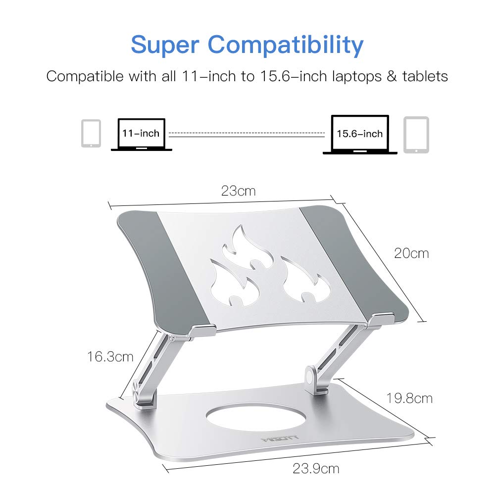 MISOTT Laptop Stand, Ergonomic Adjustable Laptop Riser, Computer Stand for 10-15.6" Laptops and Tablets (Aluminum, Silver)