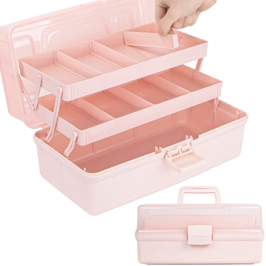 Creahaus 14in 3 Layer Multipurpose Storage Box/Craft Storage Boxes With Compartments/Plastic Tool Box/Medicine Storage Box/Hair Accessories