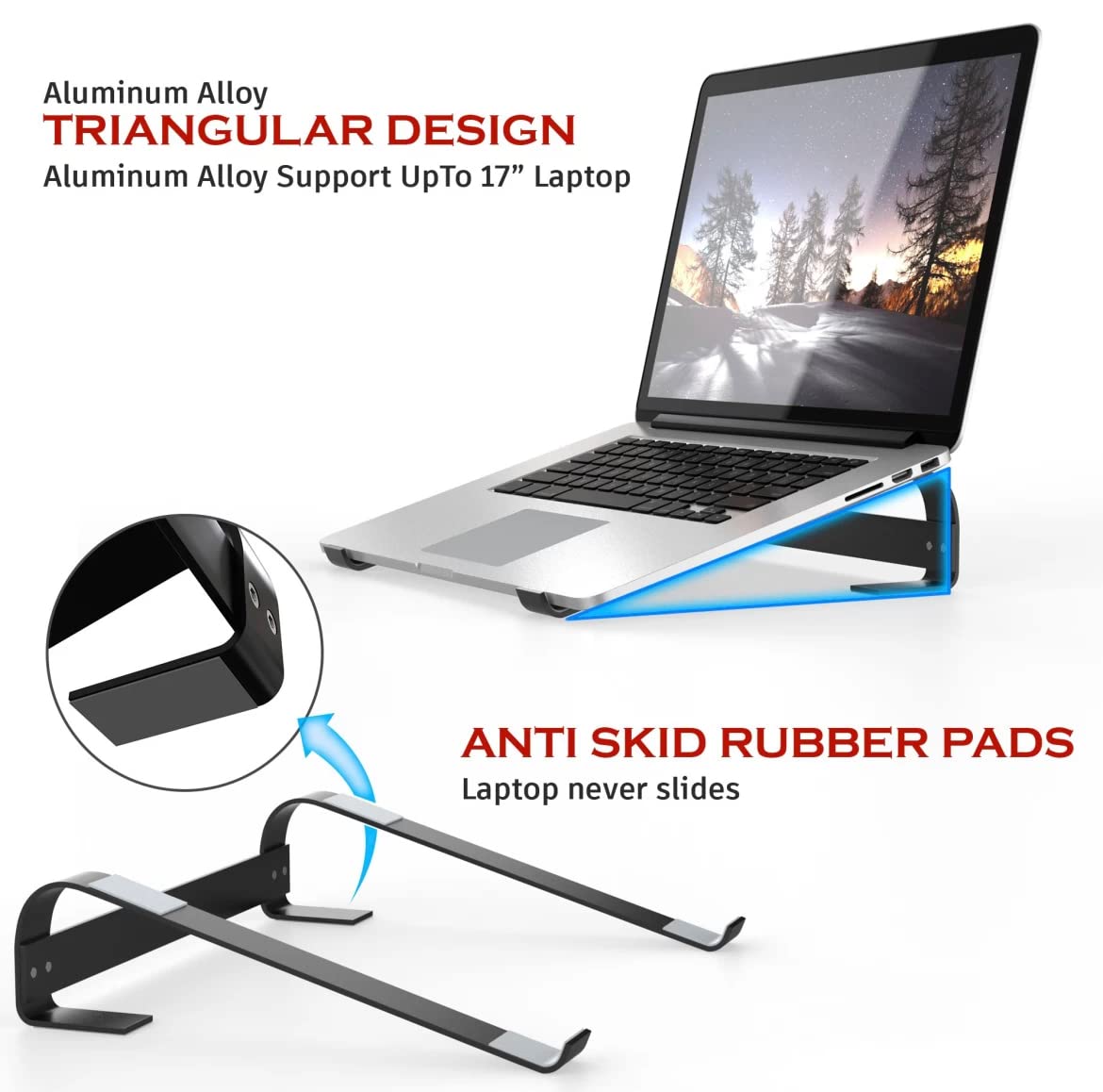 Orco Aluminum Laptop Stand for Desk - Ergonomic Fixed Laptop Riser, Stable Notebook Holder Compatible with MacBook Pro/Air, HP, Dell, Lenovo, Asus