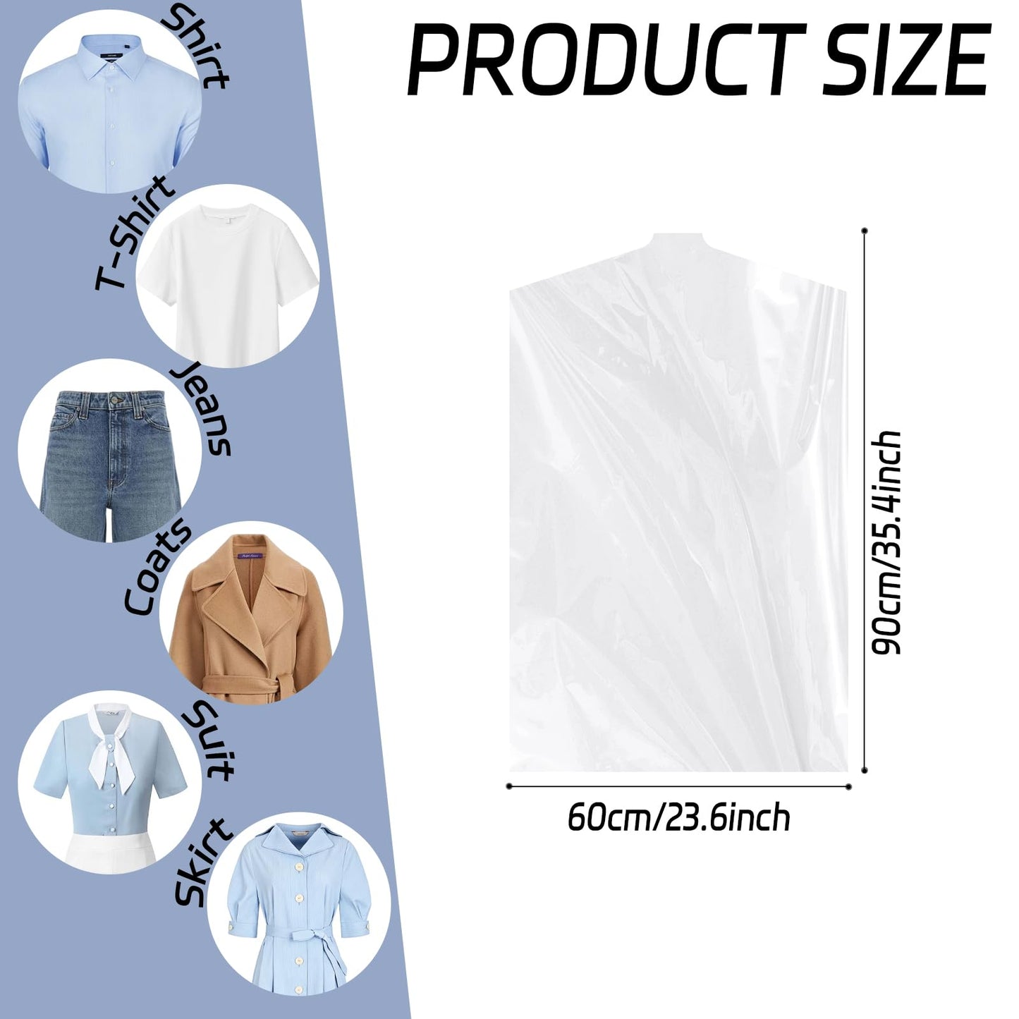 JIUBULUJIU 40 Pack Plastic Clothes Covers, 60 x 90cm Dry Cleaning Bags