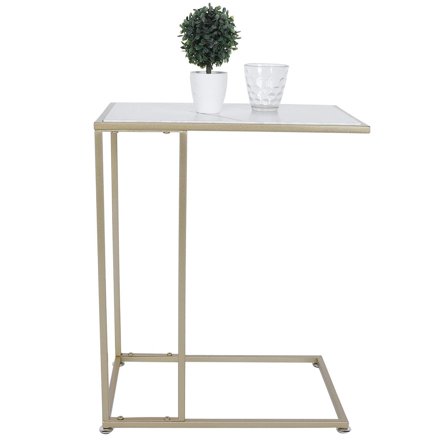 C Shaped Side Table, Sofa End Table with Gold Metal Frame Coffee Snack Table Laptop Holder Table Bedside Table Modern Open Type Under Bed Table Care