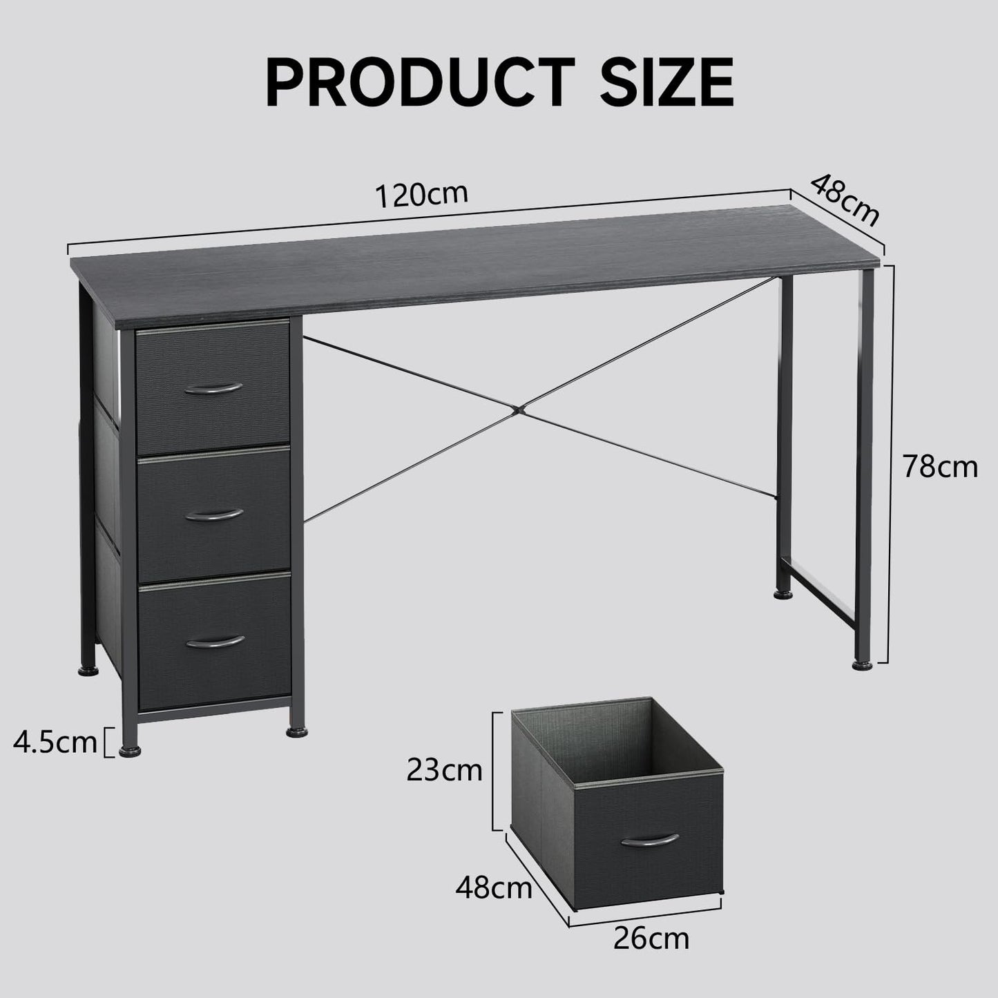 KitMent 100cm Wide Desk, Small Computer Desk with 3 Drawers, Home Office Desk with Adjustable Feet and Sturdy Frame