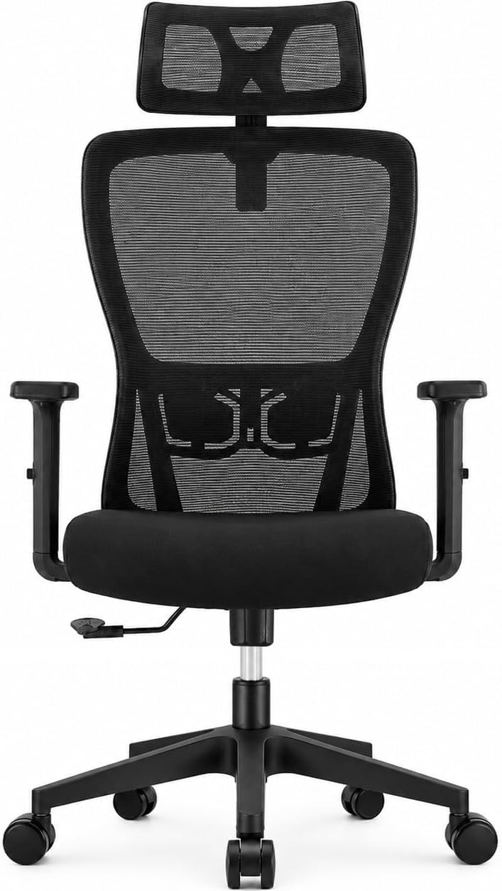 Durrafy Office Chair, Desk Chair with Adjustable Headrest, Lumbar support and Liftable Armrest, High Back Ergonomic Office Chair