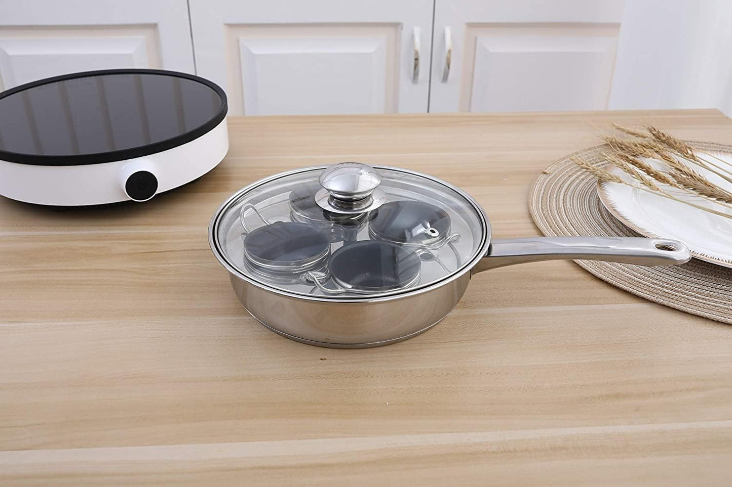 4 Cups Egg Poacher Pan - Stainless Steel Poached Egg Cooker  Induction Cooktop Egg Poachers Cookware Set with 4 Nonstick Large PFOA FREE Egg Poacher