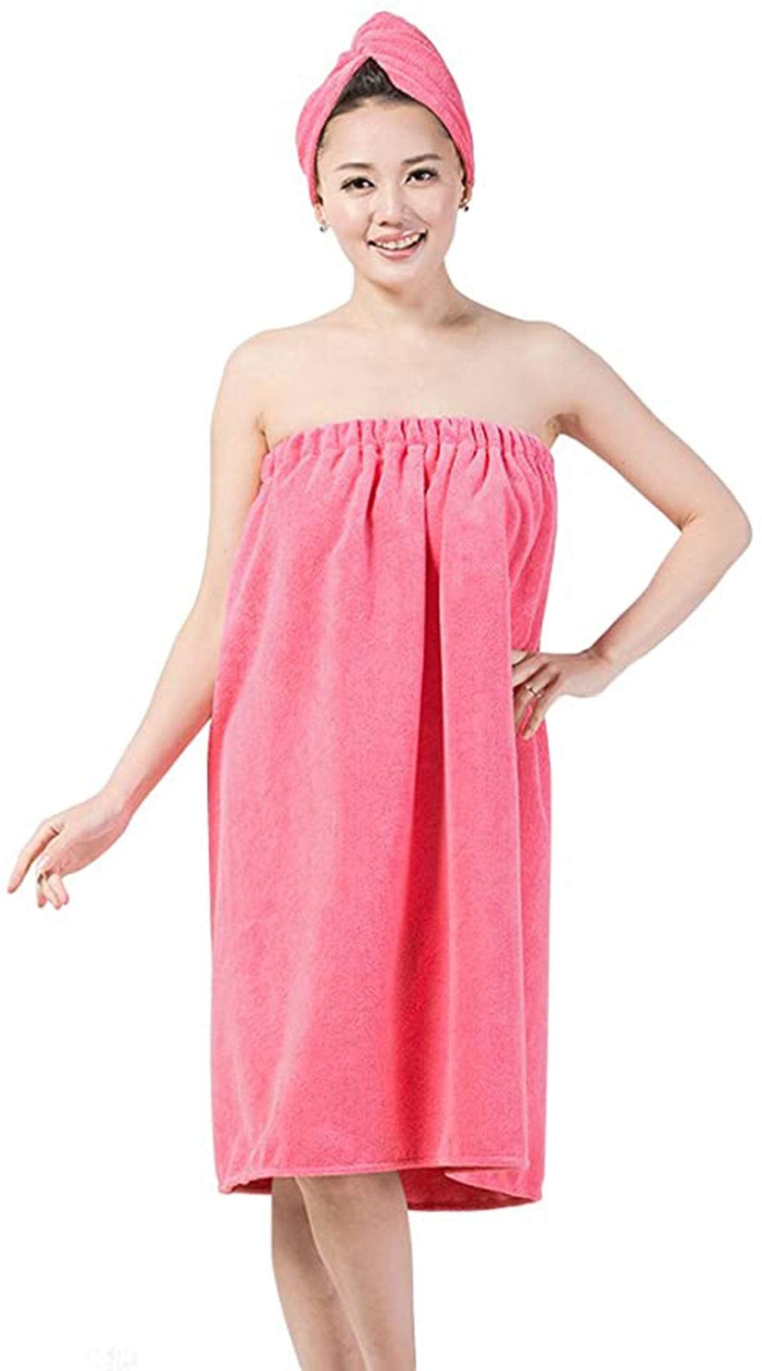 Women's Spa Wrap Robe Set Soft Cozy Absorbent Microfiber Bath Towel Cover-up Terry Bathrobe with Drying Hair Hat Turban Cap