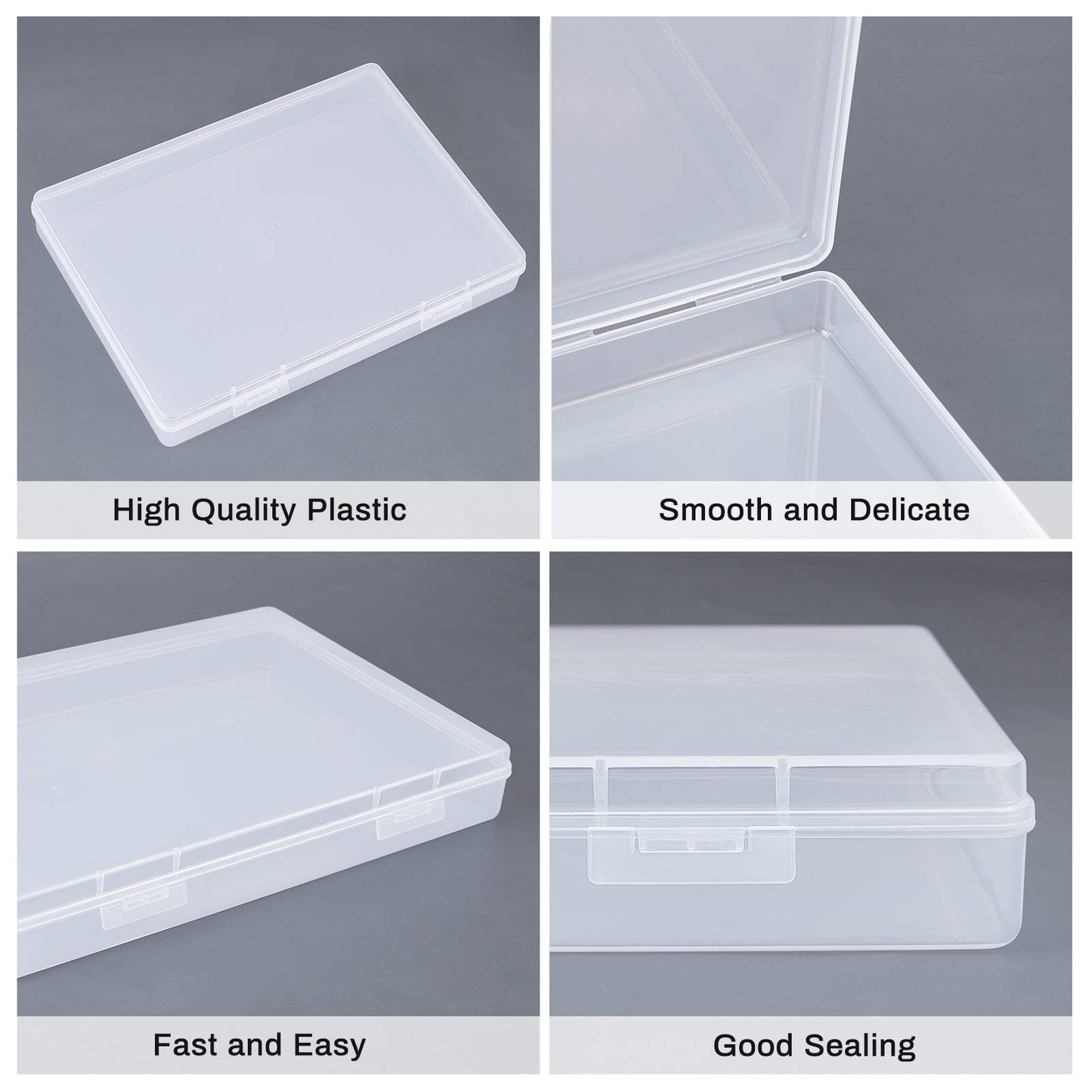 BENECREAT 22.5x16.5x3.3cm 4 Pack Rectangle Clear Plastic Storage Containers Large Box Case with Flip-Up Lids for Small Items, Notebook, Pen