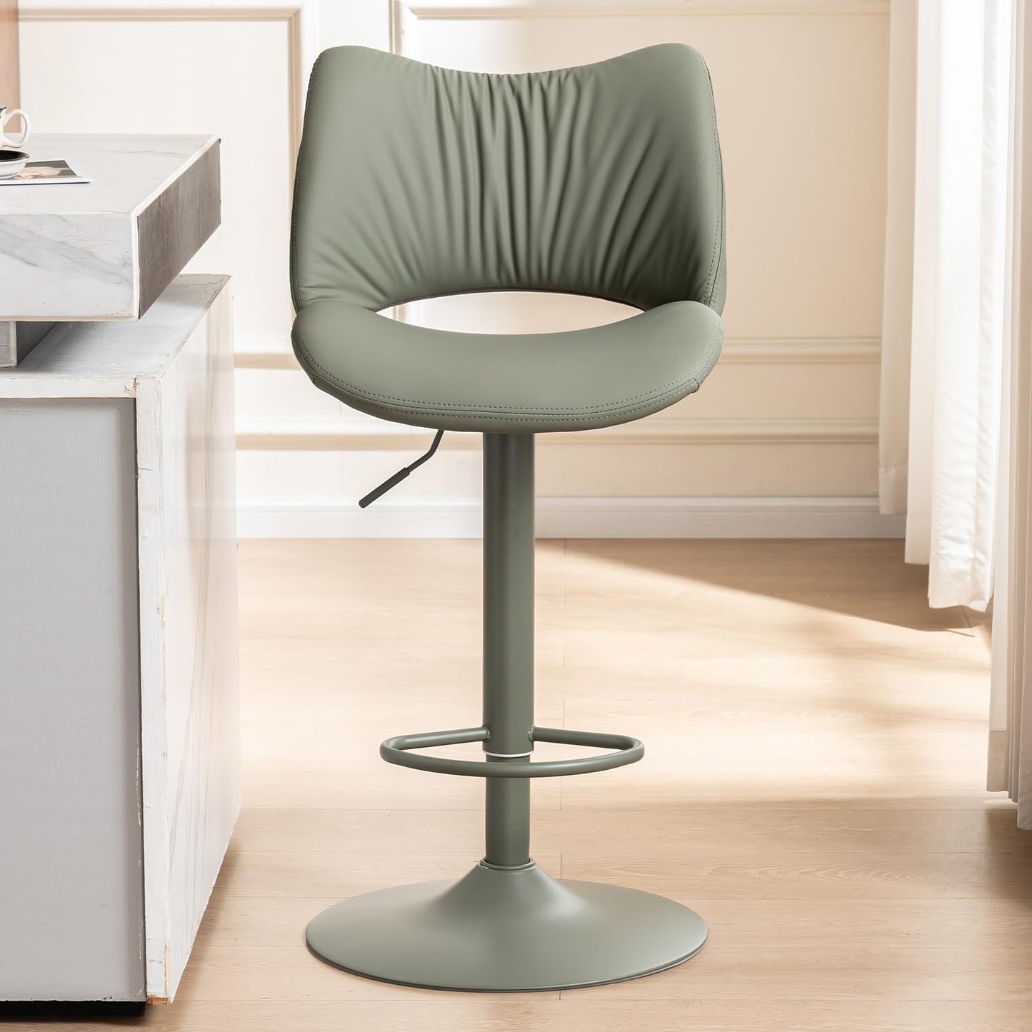 YOUNUOKE Single Bar Stool, Swivel Counter Height Barstool, Bean Green