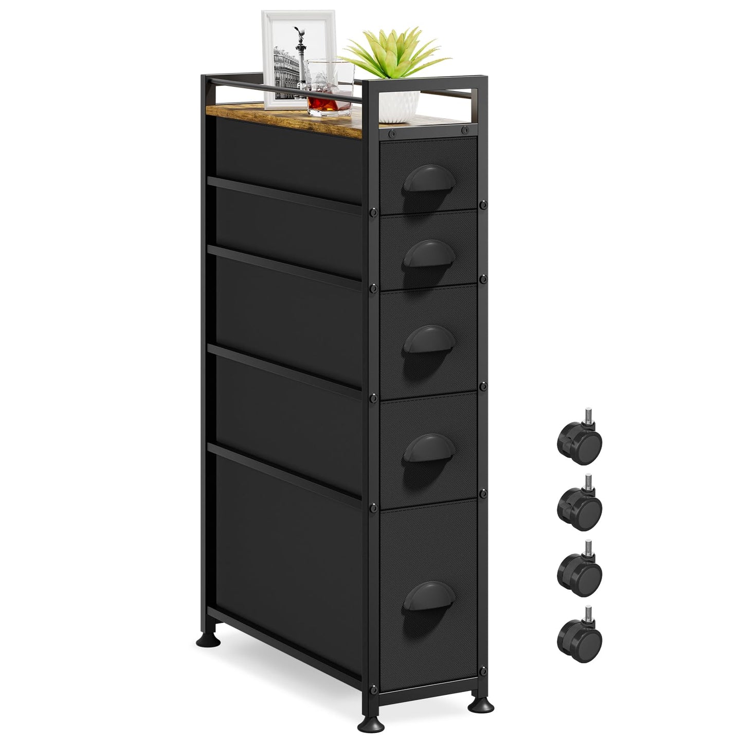 VASZOLA Narrow Cabinet Slim Storage Cart for Bathroom Small Space, Black