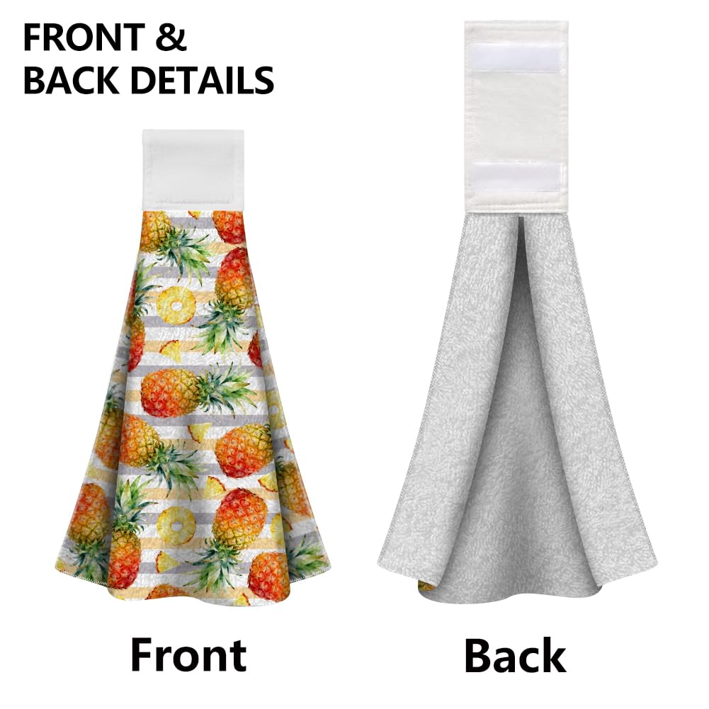 WADORN 2 Pack Pineapple Kitchen Hanging Towel with Loop, Tropical Fruits Hand Tie Towel Decorative Microfiber Soft Absorbent Hanging Dish Tea
