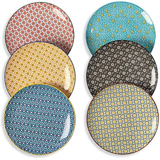 Batitie Ceramic Dinner Plates Set - 10 Inch Large Round Plate for Salad, Pasta, Steak - Colorful Vintage Farmhouse Style - Microwave and Dishwasher Safe - 6 Pack