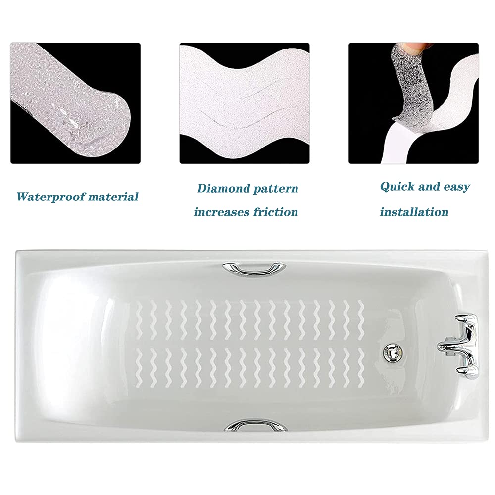 24 Pcs Non Slip Bathtub Stickers, Wave Non Slip Stickers, Shower Stickers, Transparent Self-Adhesive Non-Slip Strips Stickers for Bath Tub, Stairs