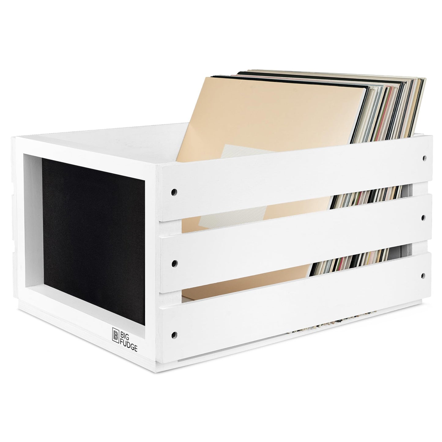 BIG FUDGE Vinyl Record Storage Crate with Wheels, Black, Holds 80 LPs