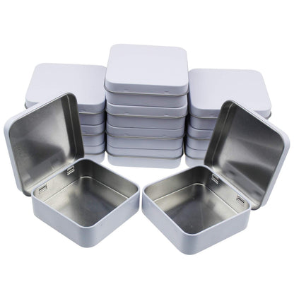 Goodma 12 Pieces Square Metal Empty Tins, White, 7 x 7 x 2 cm