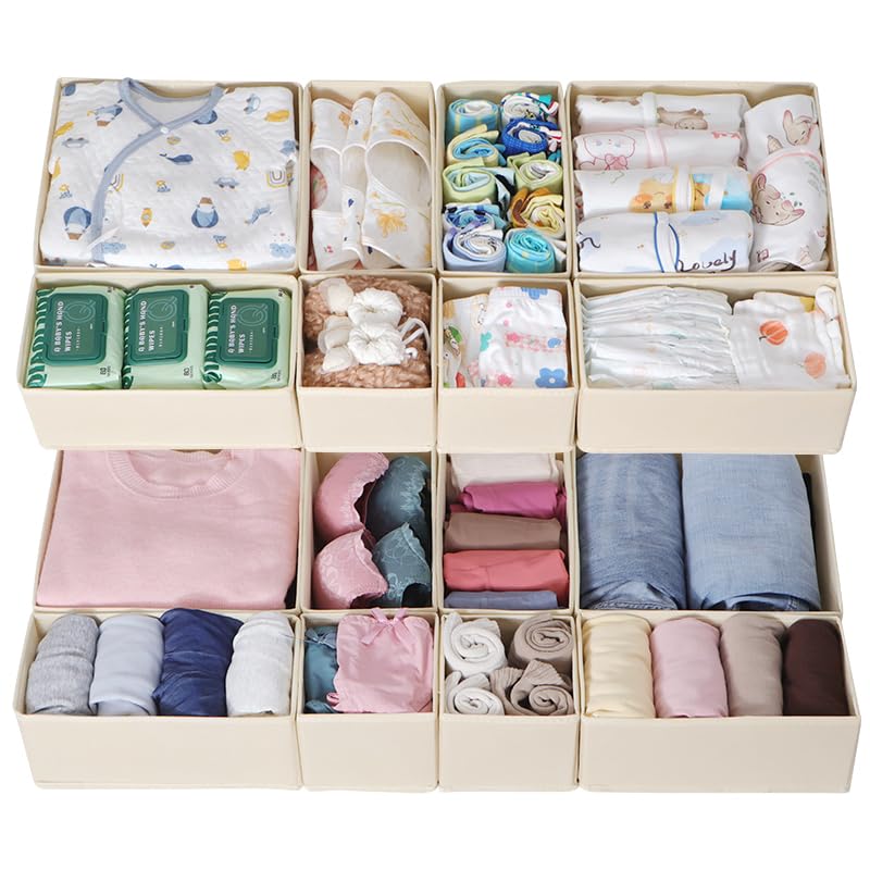 ORLISA Set of 16 Drawer Organisers, Compatible with Hemnes Chest of Drawers, Other Drawer Systems, Foldable Storage Boxes for Clothes