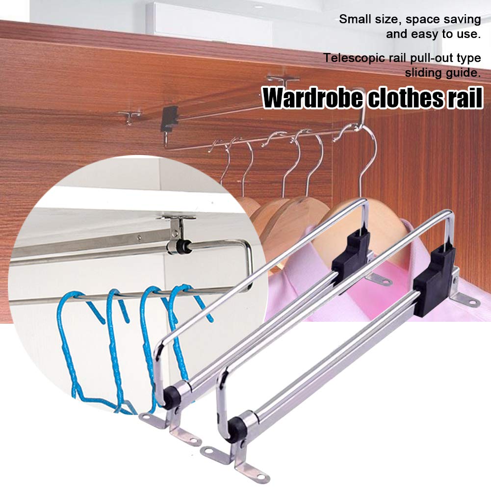 Telescopic Closet Hanger Rail, Retractable Wardrobe Closet Pull Out Rod Clothes Hanger Towel Rail/Extending Rail/Storage Organiser Sliding Rail
