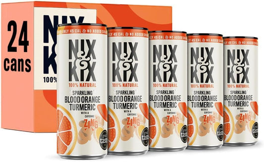 Nix & Kix | Blood Orange & Turmeric |100% Natural Premium Sparkling Soft Drink | Low Calorie & Vegan Friendly | No Added Sugar Or Sweeteners | 250ml x