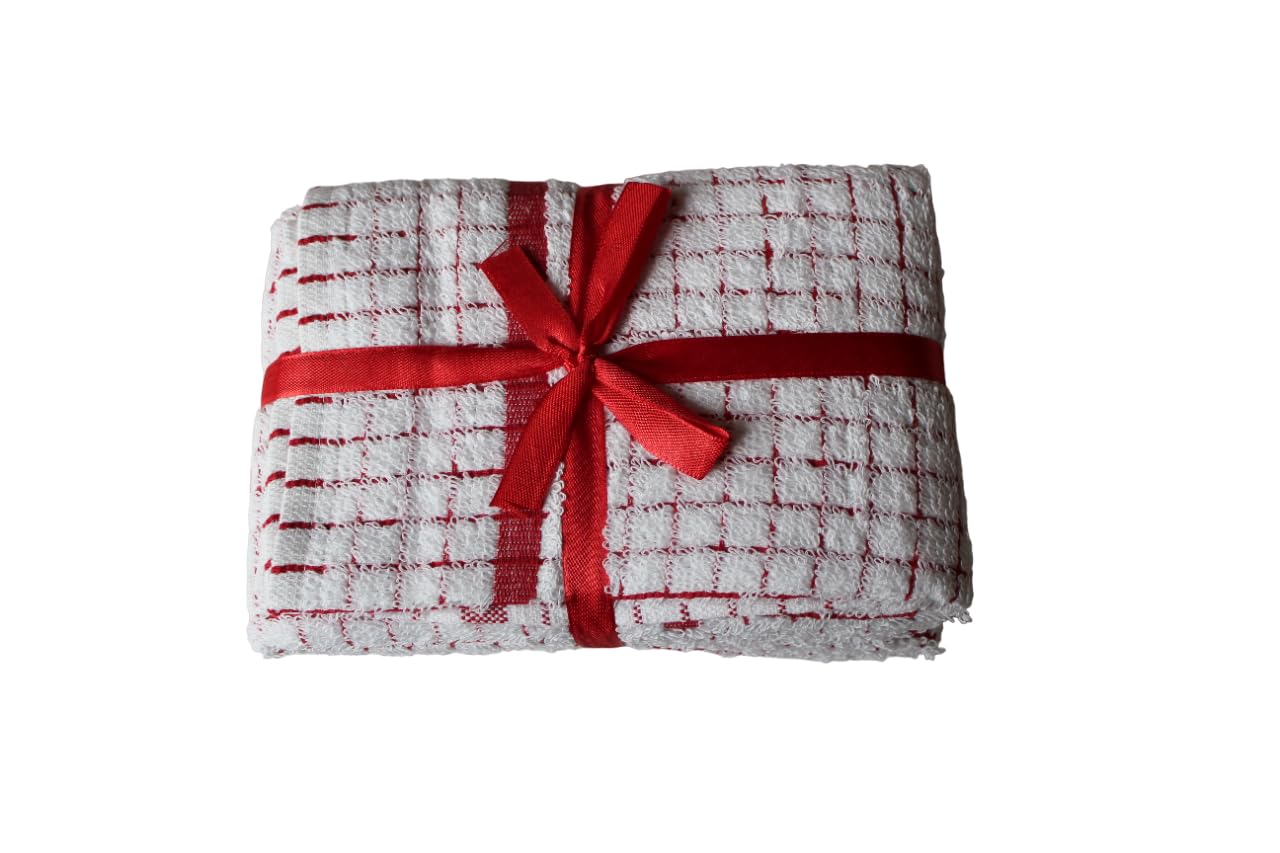 QUALITY HOME TEXTILES 100% Cotton Super Soft Terry Towelling Tea Towels with Hanging Loop | Pack of 3