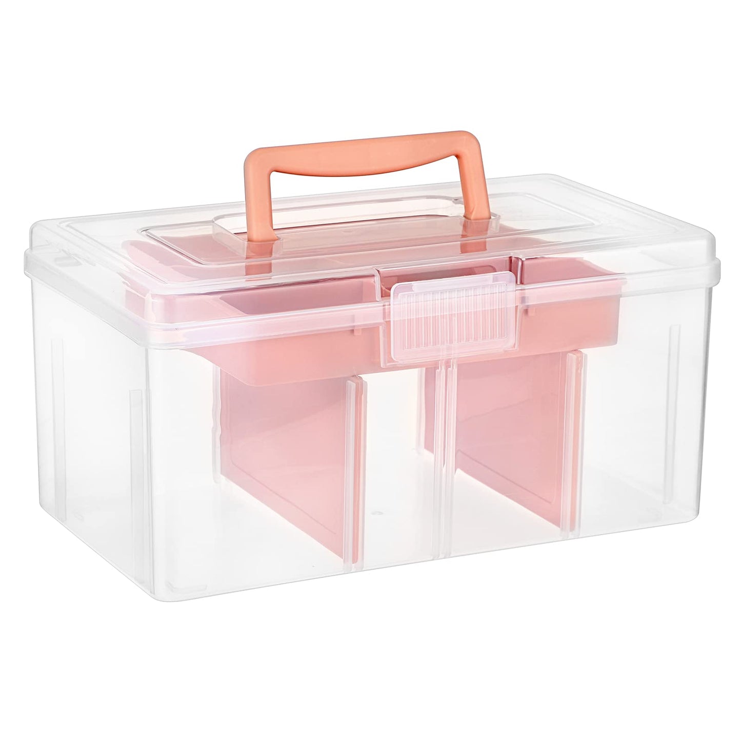 IGNPION Craft Storage Box with 7 Compartments, Plastic Organiser Box, Pink