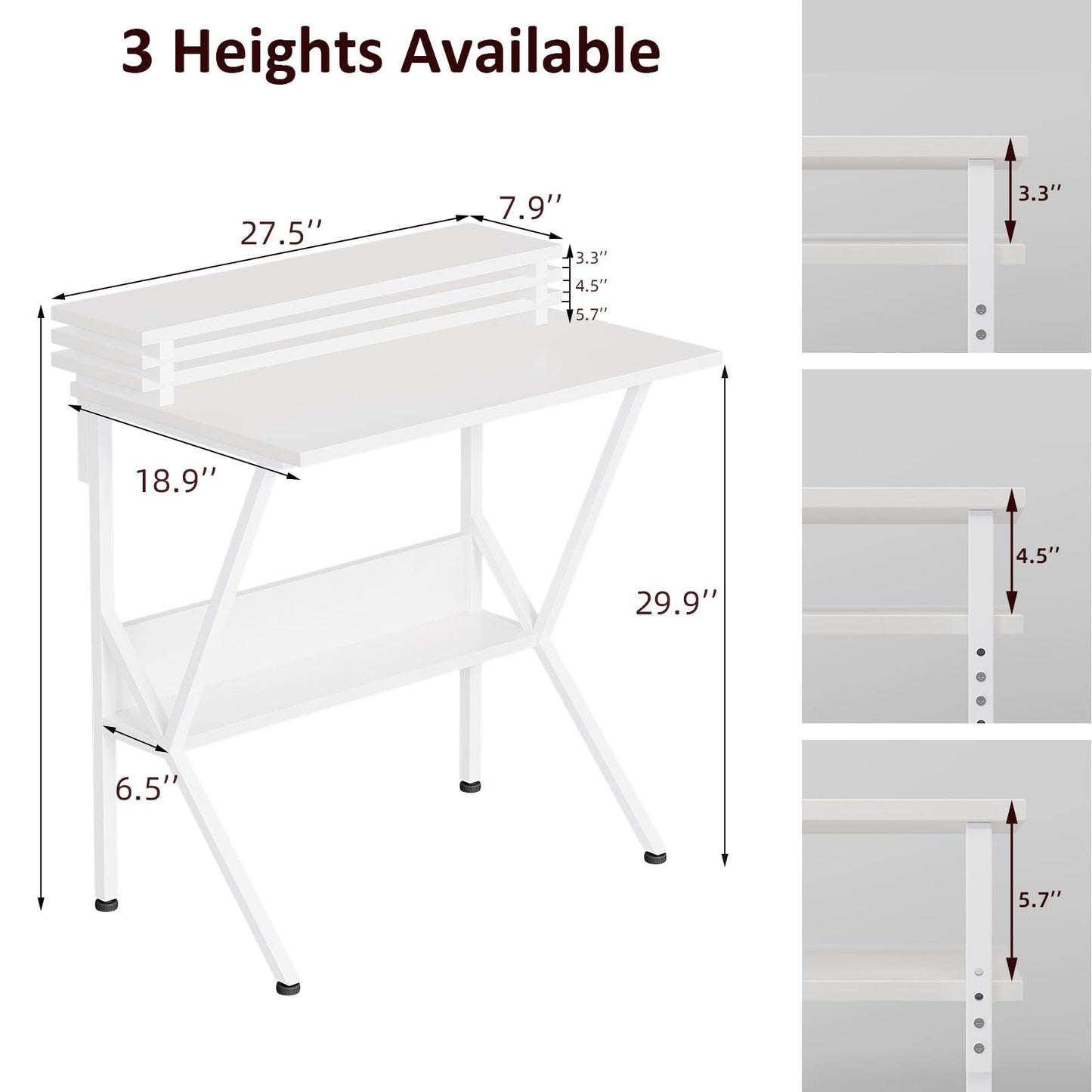 COTUBLR 70 x 48 cm Desk, Small Computer Desk for Small Spaces, Gaming Desk with Adjustable Monitor Stand, Modern Simple Style Compact Desk