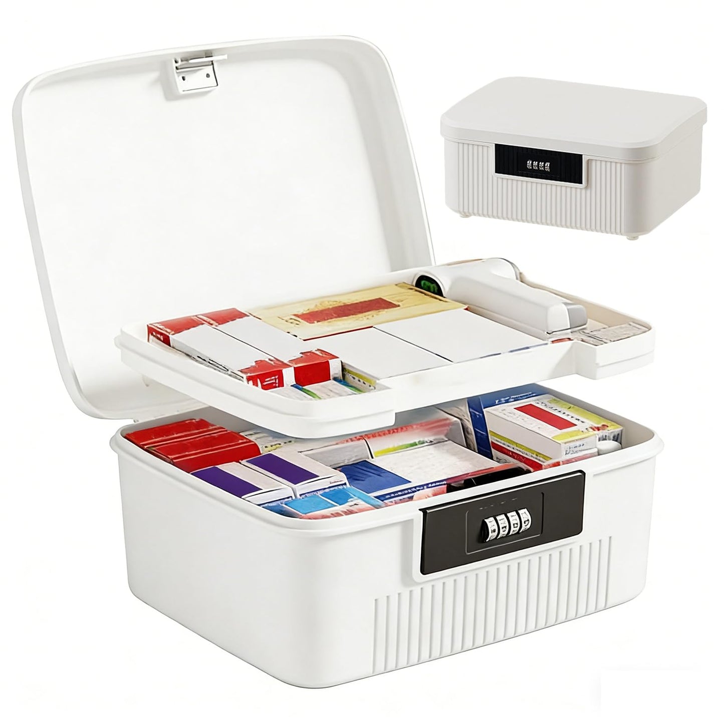 2 Layer Lockable Medicine Storage Box, 9LMedicine Box with Combination Lock