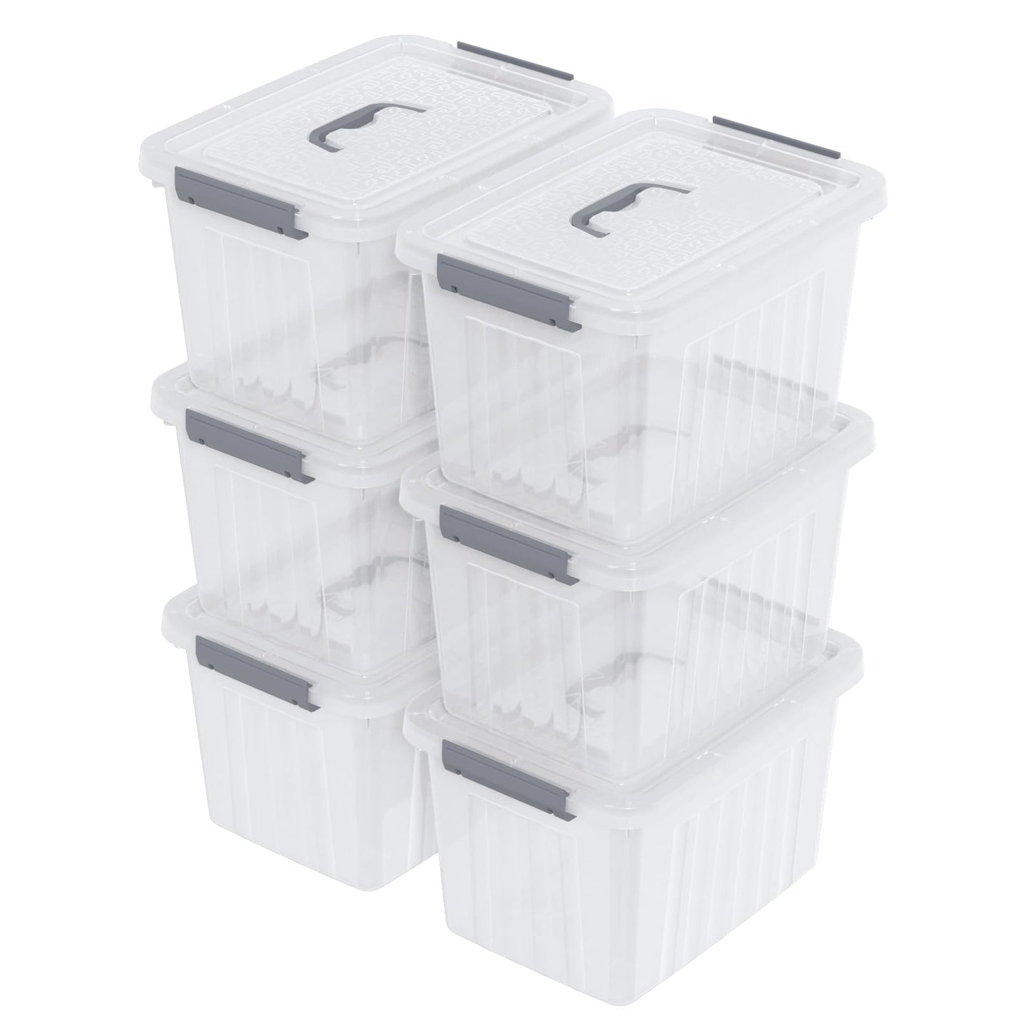 Parlynies Set of 6 Plastic Storage Box with lid, 12 Liter Clear Latch Bin with Lid