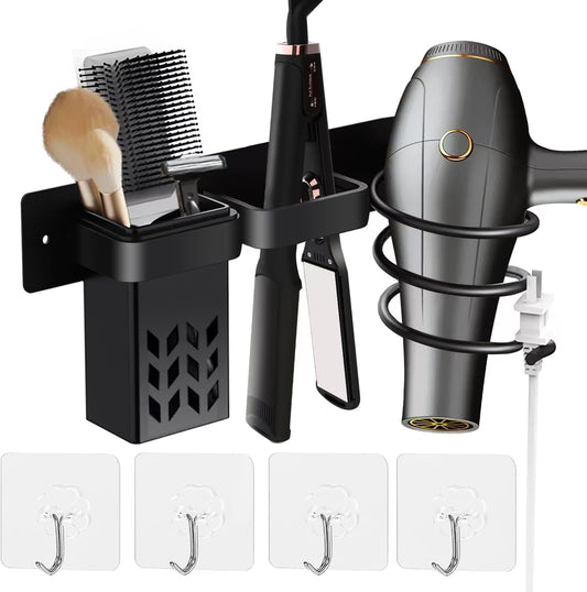 CHAMSUREUK Straightener & Hair Dryer Holder Wall Mounted, Bathroom Hair Styling Care Tool Organizer, Multi-Functional Space Saving Storage Bracket