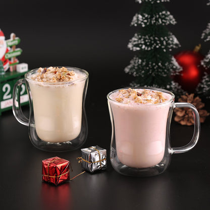 ecooe 6x350ml Double Walled Coffee Glasses Mugs Cappuccino Latte Macchiato Glasses Cups with Handle Borosilicate Heat Resistant Glass Cups for Coffee