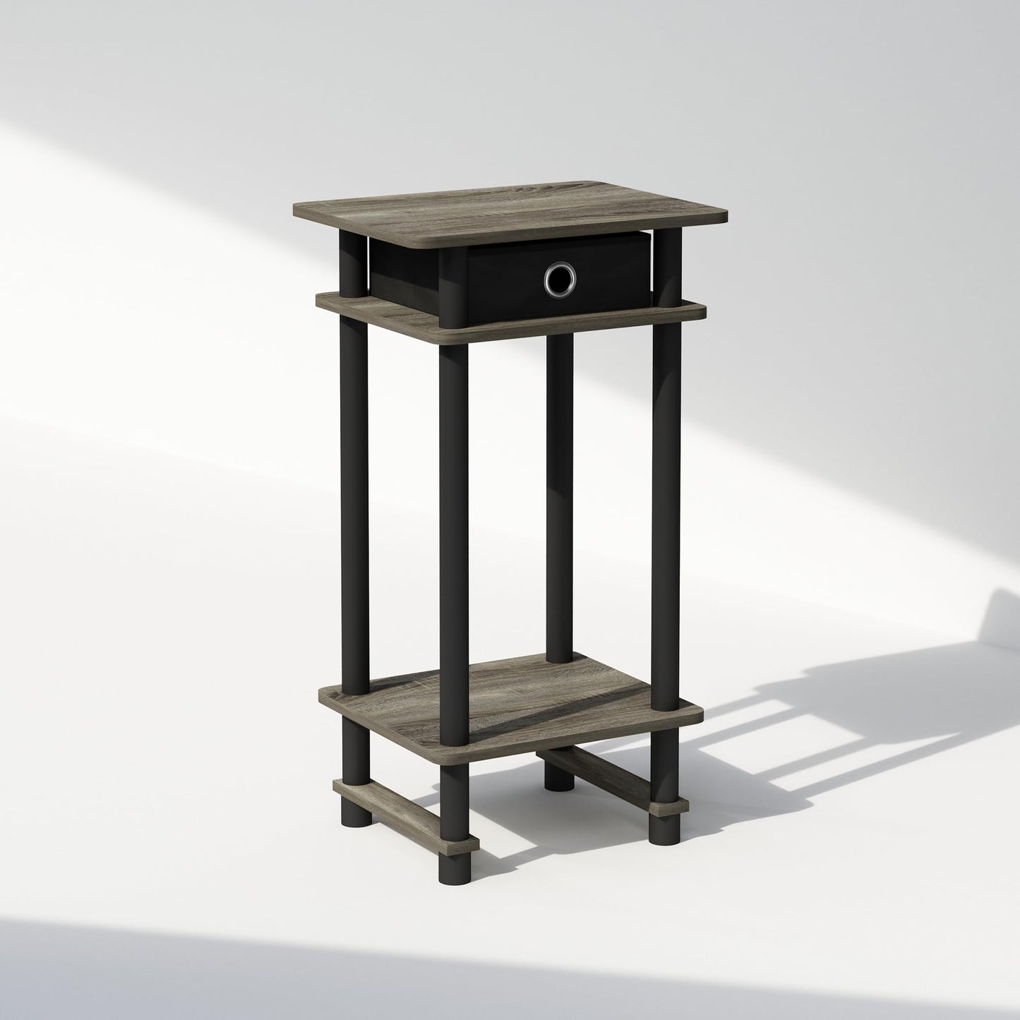 Furinno TURN-N-TUBE Night Stand, 3-Tier Open Shelf Design Nightstand with Storage Bin, Tall Narrow Bedside Table, End Table, Side Table